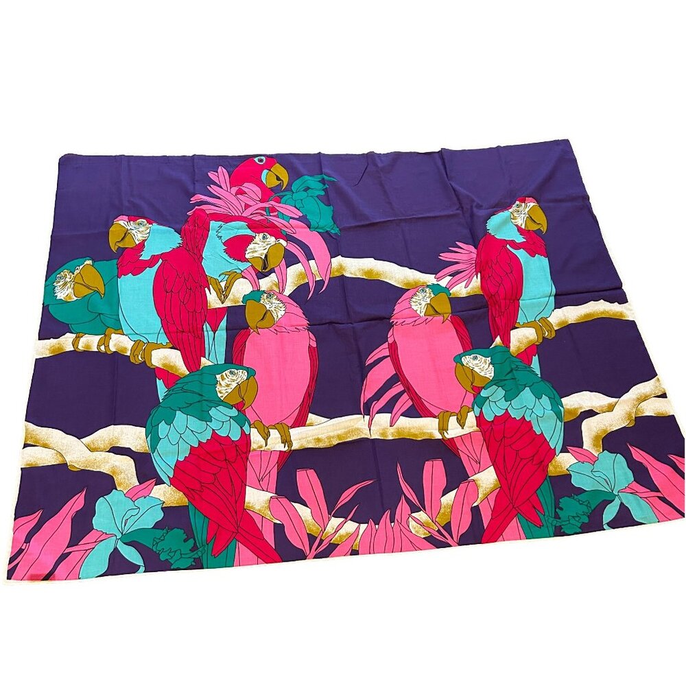 Vintage Large Accessory Lady Parrot Scarf Tropical Bright Purple Pink 61" X 49"